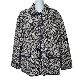 Maggy London Jacket Womens 10 Black Animal Print 100% Silk Quilted Lined Pockets